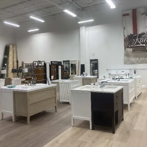 Wood and stone vanities at Ramey Floor & Home, Stuart, FL